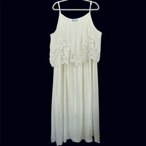 J Glee Plus Size 3X Cream Maxi Dress Crochet Flowy Boho Chic Sleeveless Gauze